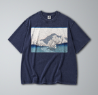 Oversized Snow Washed Cotton Tee - Japanese Sakura Mountain Print
