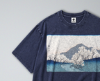 Oversized Snow Washed Cotton Tee - Japanese Sakura Mountain Print
