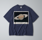 Oversized Snow Washed Cotton Tee - Saturn in Outer Space Print
