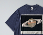 Oversized Snow Washed Cotton Tee - Saturn in Outer Space Print