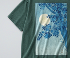 Oversized Snow Washed Cotton Tee - Japanese Tree in Moonlight Print