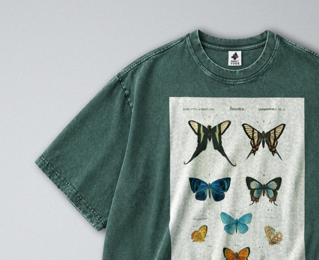 Oversized Snow Washed Cotton Tee - Vibrant Butterflies Print