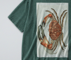 Oversized Snow Washed Cotton Tee - Red Tasmanian Giant Crab Print