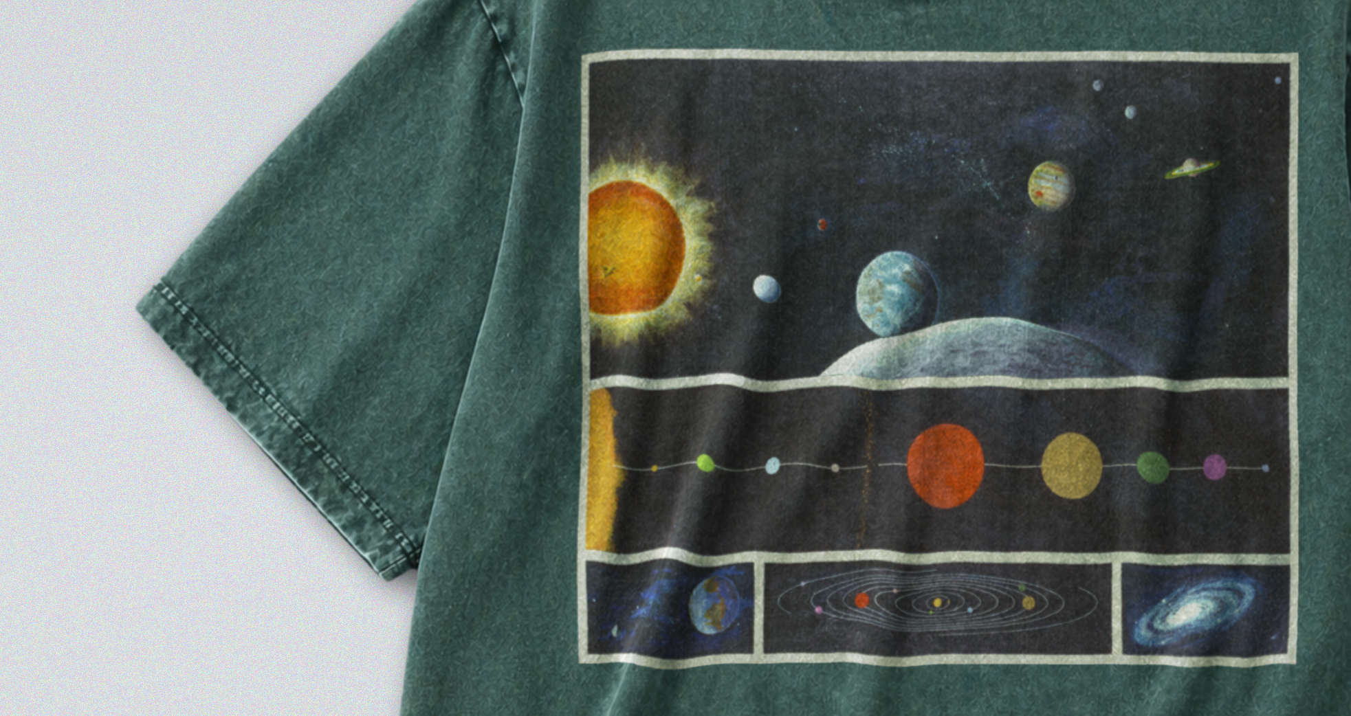 Oversized Snow Washed Cotton Tee - Planets of the Solar System Print
