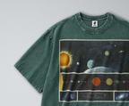 Oversized Snow Washed Cotton Tee - Planets of the Solar System Print