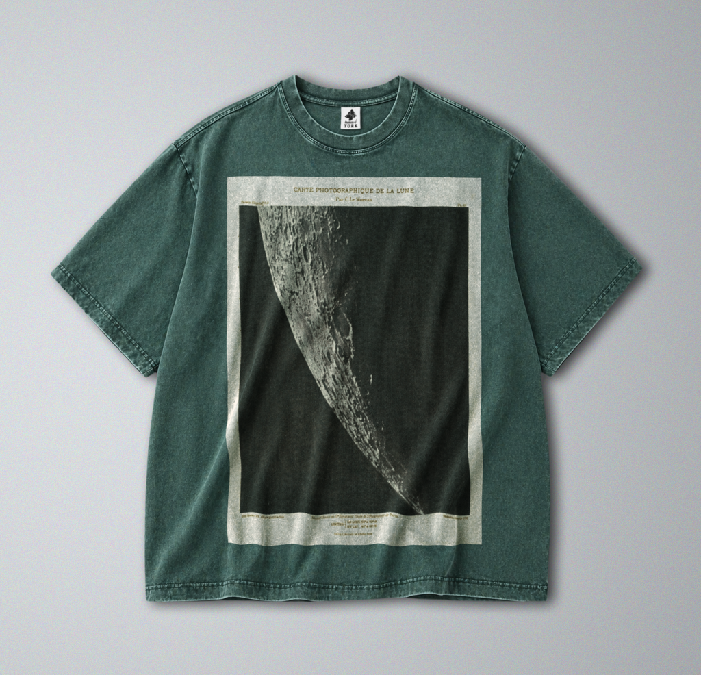 Oversized Snow Washed Cotton Tee - Photograph of the Moon Print