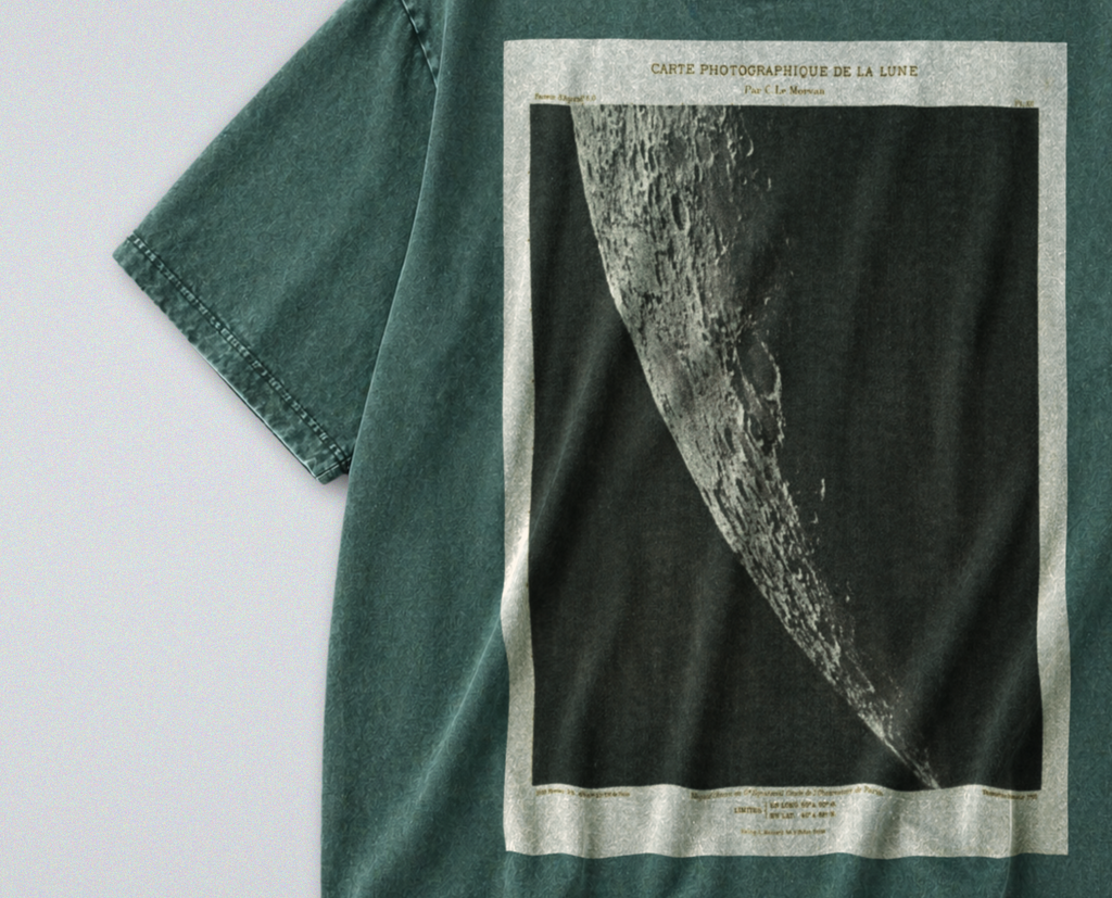 Oversized Snow Washed Cotton Tee - Photograph of the Moon Print