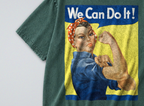 Oversized Snow Washed Cotton Tee - Rosie the Riveter Print
