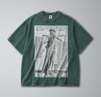 Oversized Snow Washed Cotton Tee - Gothic Skeleton with Crossbow Print