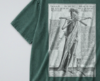 Oversized Snow Washed Cotton Tee - Gothic Skeleton with Crossbow Print