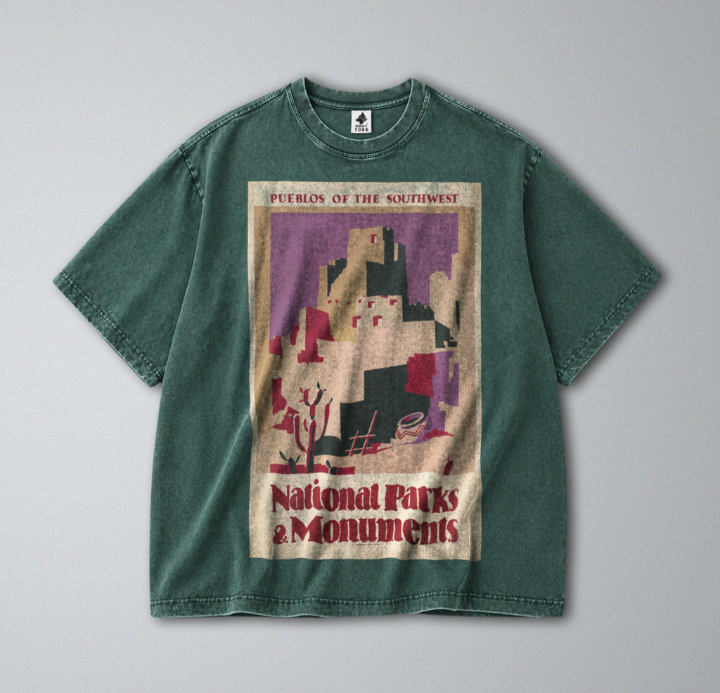 Oversized Snow Washed Cotton Tee - Pueblos of the Southwest Print
