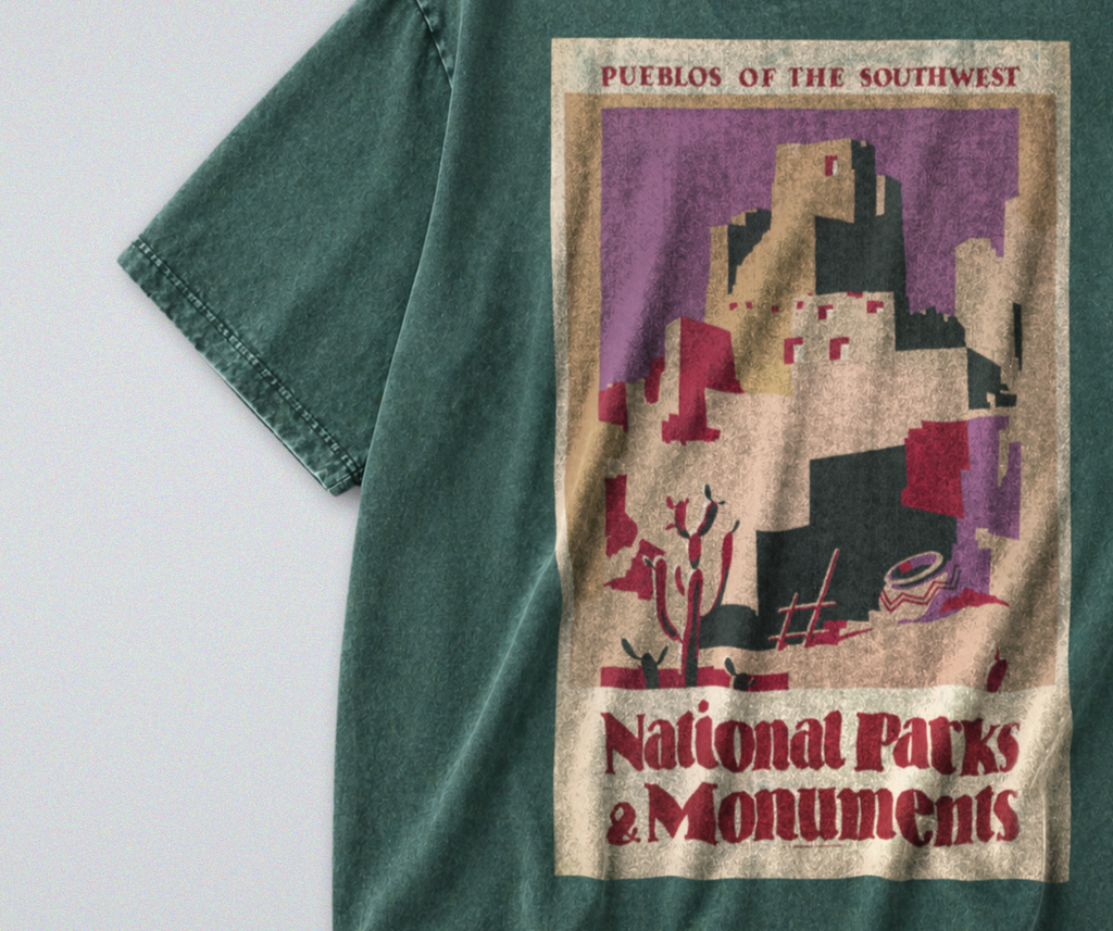 Oversized Snow Washed Cotton Tee - Pueblos of the Southwest Print