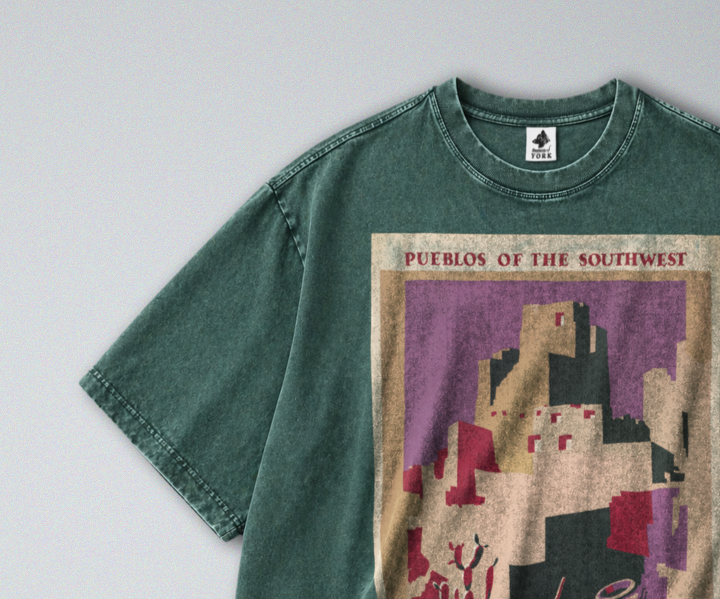 Oversized Snow Washed Cotton Tee - Pueblos of the Southwest Print