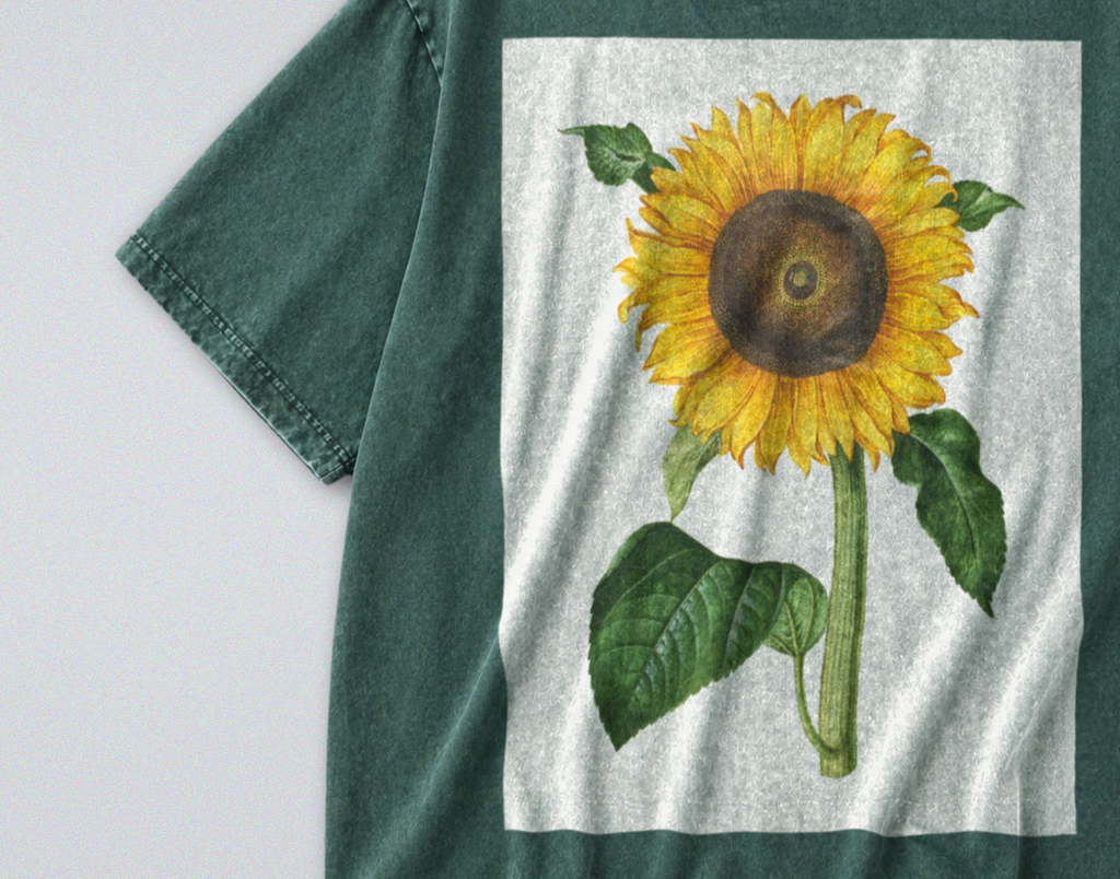 Oversized Snow Washed Cotton Tee - Cottagecore Sunflower Print