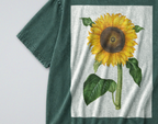 Oversized Snow Washed Cotton Tee - Cottagecore Sunflower Print