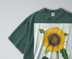 Oversized Snow Washed Cotton Tee - Cottagecore Sunflower Print