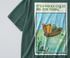 Oversized Snow Washed Cotton Tee - Funny Toad in Boat Print