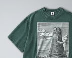 Oversized Snow Washed Cotton Tee - Tower of Babel Print