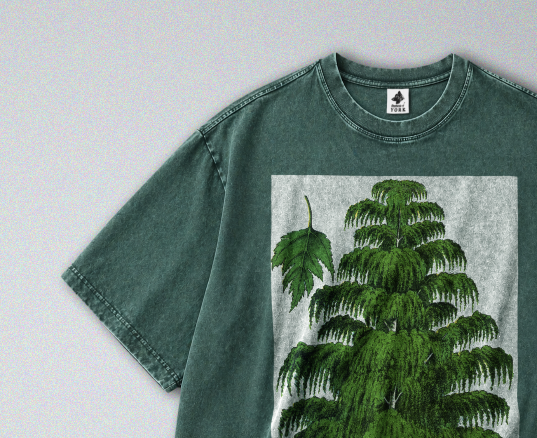 Oversized Snow Washed Cotton Tee - Weeping Birch Tree Print