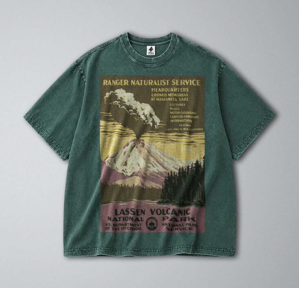 Oversized Snow Washed Cotton Tee - Lassen Volcanic National Park Print