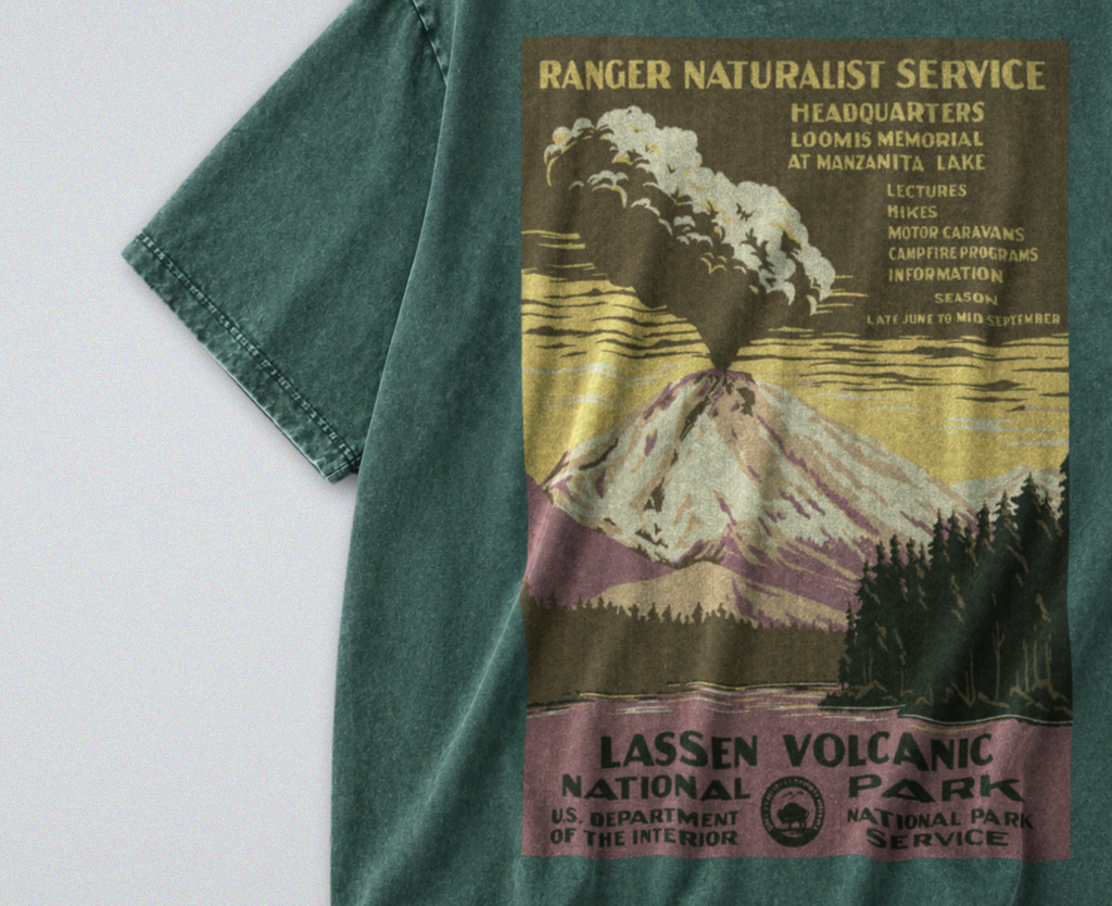 Oversized Snow Washed Cotton Tee - Lassen Volcanic National Park Print