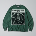 Oversized Snow Washed Long Sleeve Cotton Tee - Comet's and Shooting Stars Print