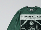 Oversized Snow Washed Long Sleeve Cotton Tee - Comet's and Shooting Stars Print