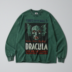 Oversized Snow Washed Long Sleeve Cotton Tee - Dracula Theatre Print