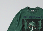Oversized Snow Washed Long Sleeve Cotton Tee - Dracula Theatre Print