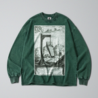 Oversized Snow Washed Long Sleeve Cotton Tee - Morbid Gallows & Coffin Print