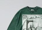 Oversized Snow Washed Long Sleeve Cotton Tee - Morbid Gallows & Coffin Print