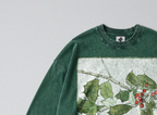 Oversized Snow Washed Long Sleeve Cotton Tee - Botanical Holly Branch Print