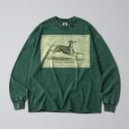 Oversized Snow Washed Long Sleeve Cotton Tee - Black & White Greyhound Print