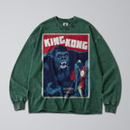 Oversized Snow Washed Long Sleeve Cotton Tee - King Kong Movie Poster Print