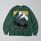 Oversized Snow Washed Long Sleeve Cotton Tee - Montana Mountains Print