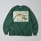 Oversized Snow Washed Long Sleeve Cotton Tee - Plesiosaur Skeleton Fossil Print