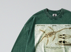 Oversized Snow Washed Long Sleeve Cotton Tee - Plesiosaur Skeleton Fossil Print