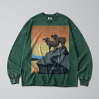 Oversized Snow Washed Long Sleeve Cotton Tee - Preserve Wildlife Print