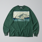 Oversized Snow Washed Long Sleeve Cotton Tee - Japanese Snowy Mountain Print