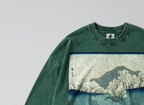 Oversized Snow Washed Long Sleeve Cotton Tee - Japanese Snowy Mountain Print