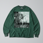 Oversized Snow Washed Long Sleeve Cotton Tee - WW2 Soldier With Gasmask Print