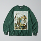 Oversized Snow Washed Long Sleeve Cotton Tee - Alice in Wonderland Book Print