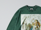 Oversized Snow Washed Long Sleeve Cotton Tee - Alice in Wonderland Book Print