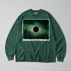 Oversized Snow Washed Long Sleeve Cotton Tee - Solar Eclipse Print