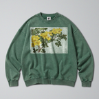 Oversized Snow Washed Cotton Sweatshirt - Japanese Wildflower Print