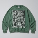 Oversized Snow Washed Cotton Sweatshirt - Macabre Skeletons Print