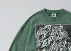 Oversized Snow Washed Cotton Sweatshirt - Macabre Skeletons Print