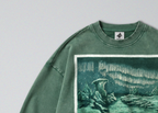 Oversized Snow Washed Cotton Sweatshirt - Arctic Northern Lights Print