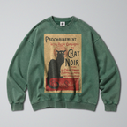 Oversized Snow Washed Cotton Sweatshirt - Chat Noir Print