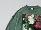 Oversized Snow Washed Cotton Sweatshirt - Japanese Chrysanthemums Print